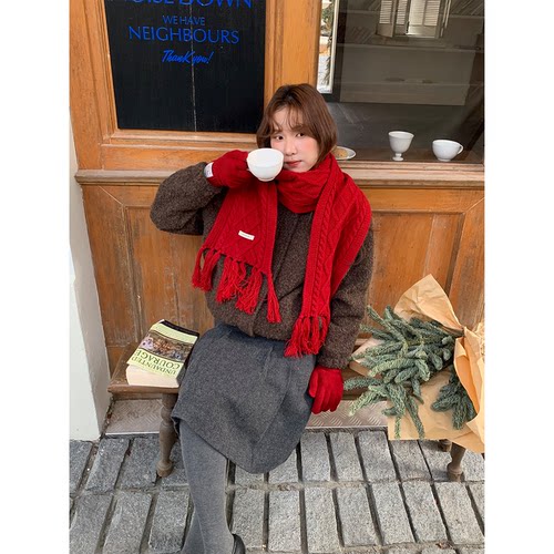 芝士商店~100美利奴羊毛菱格围巾