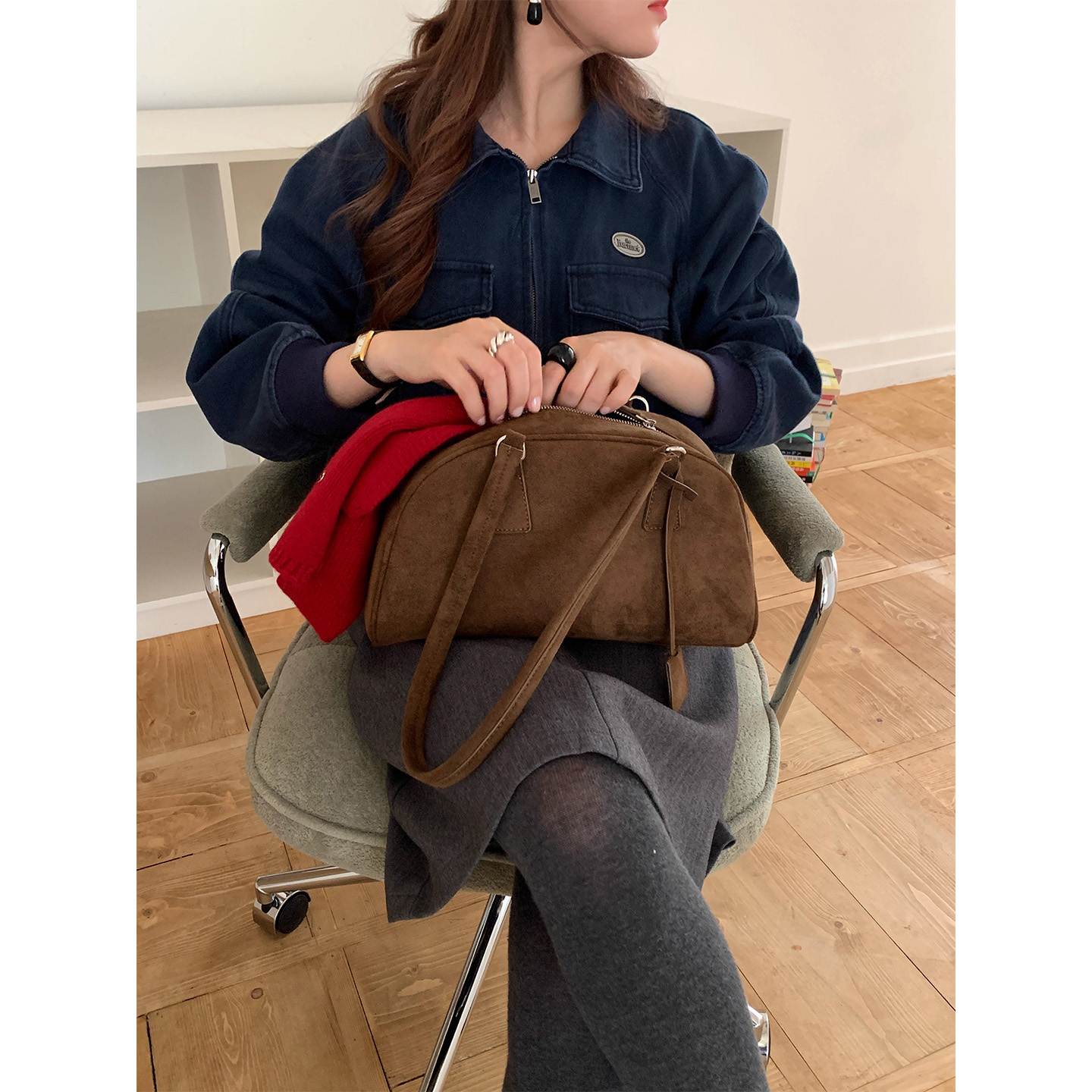 定制款~日常百搭麂皮绒波士顿包