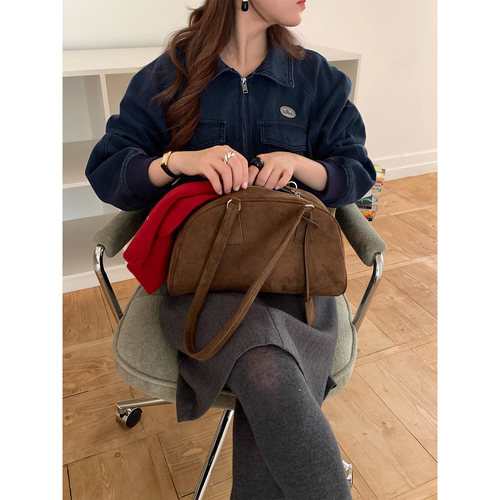 定制款~日常百搭麂皮绒波士顿包