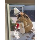 芝士商店 韩系条纹毛球毛线帽女秋冬白色防寒保暖帽子针织冷帽ins