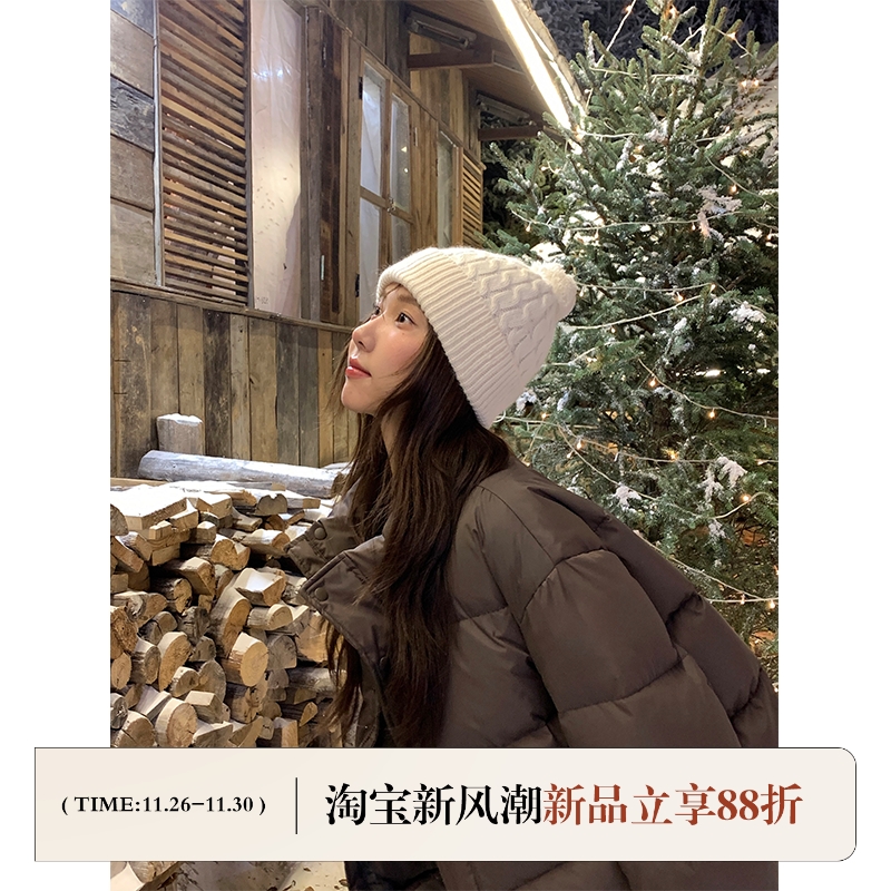 定制款~雪地恋歌兔绒麻花毛线帽
