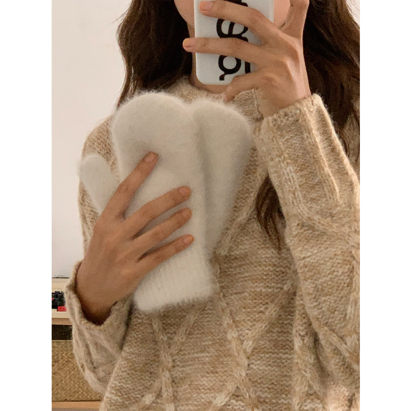 芝士商店可爱不分指兔毛保暖手套