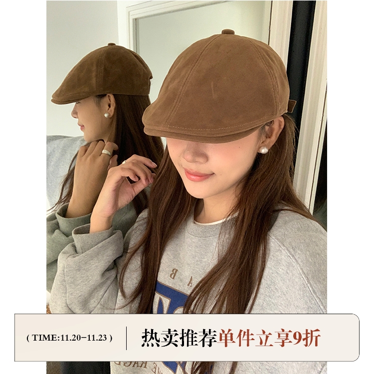 芝士商店~复古麂皮绒短檐前进帽