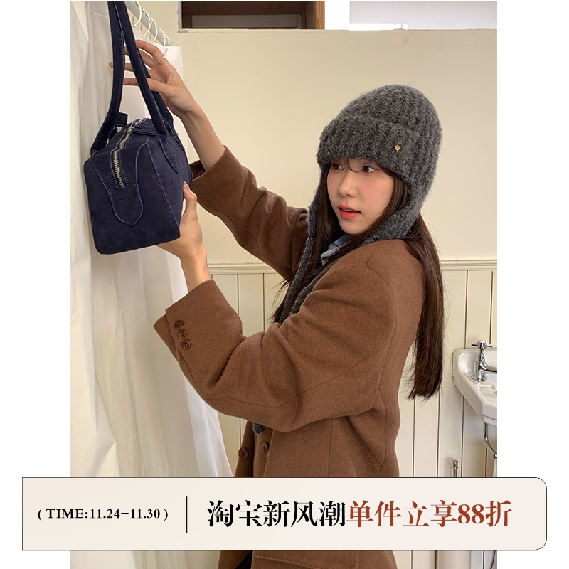 定制款~出口韩国羊毛护耳毛线帽