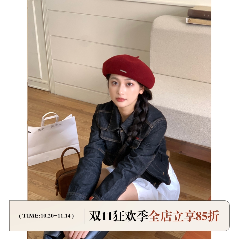 定制款~韩国红色羊毛贝雷帽女秋冬复古百搭文艺画家帽显脸小帽子