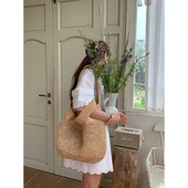 定制款 法式 慵懒风拉菲草编包女海边度假单肩包沙滩大号编织包包