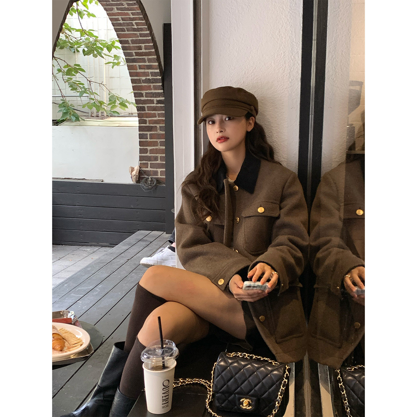 复古羊毛棕色报童帽女秋冬八角帽