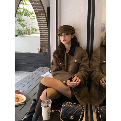 韩系复古羊毛棕色报童帽女八角帽