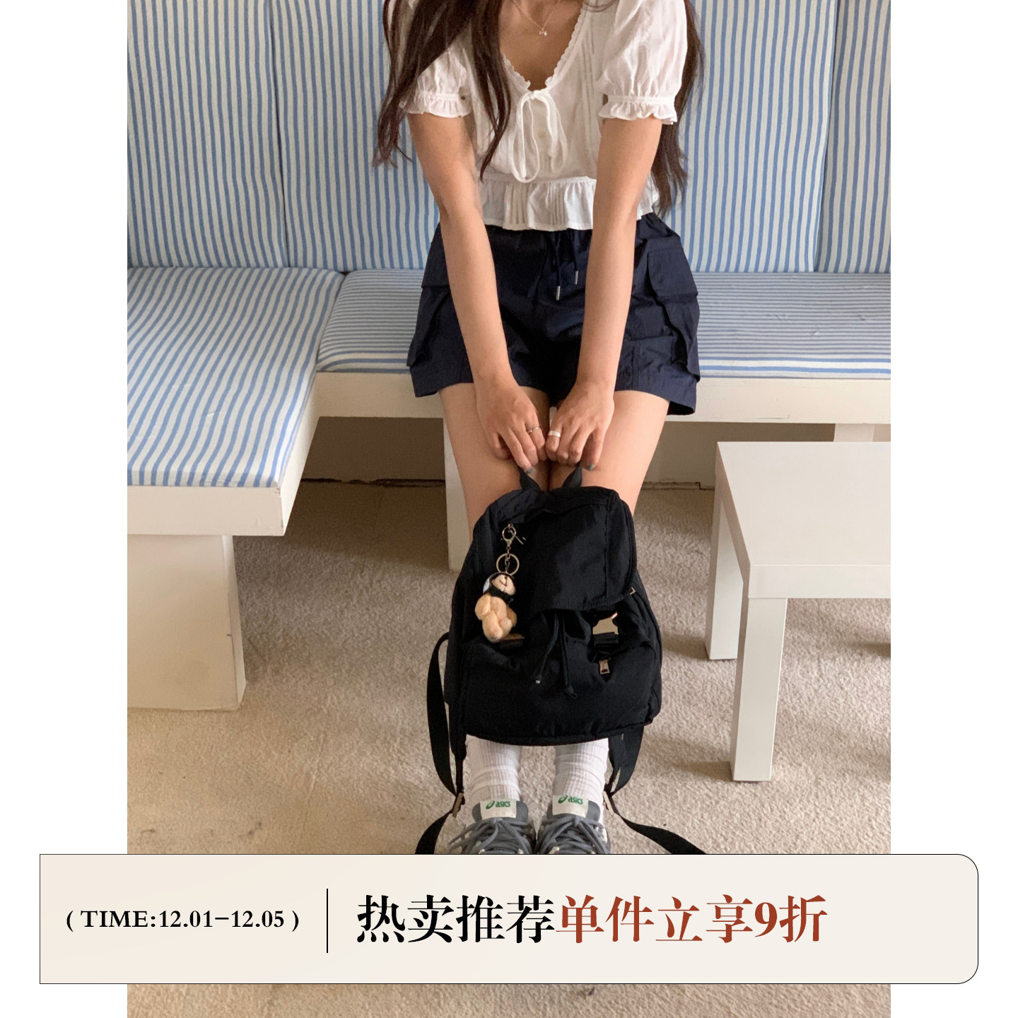 芝士商店~轻便双肩包女设计感黑色背包韩系小众通勤书包百搭包包