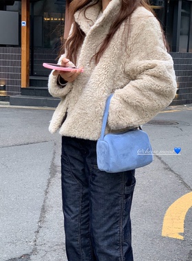 芝士商店~韩系蓝色手拎波士顿包女2026新款冬季通勤百搭手提包包