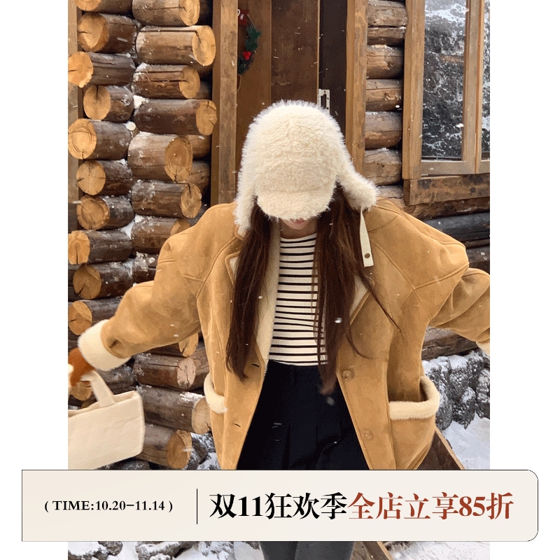 定制款~白色可爱毛绒温暖护耳帽