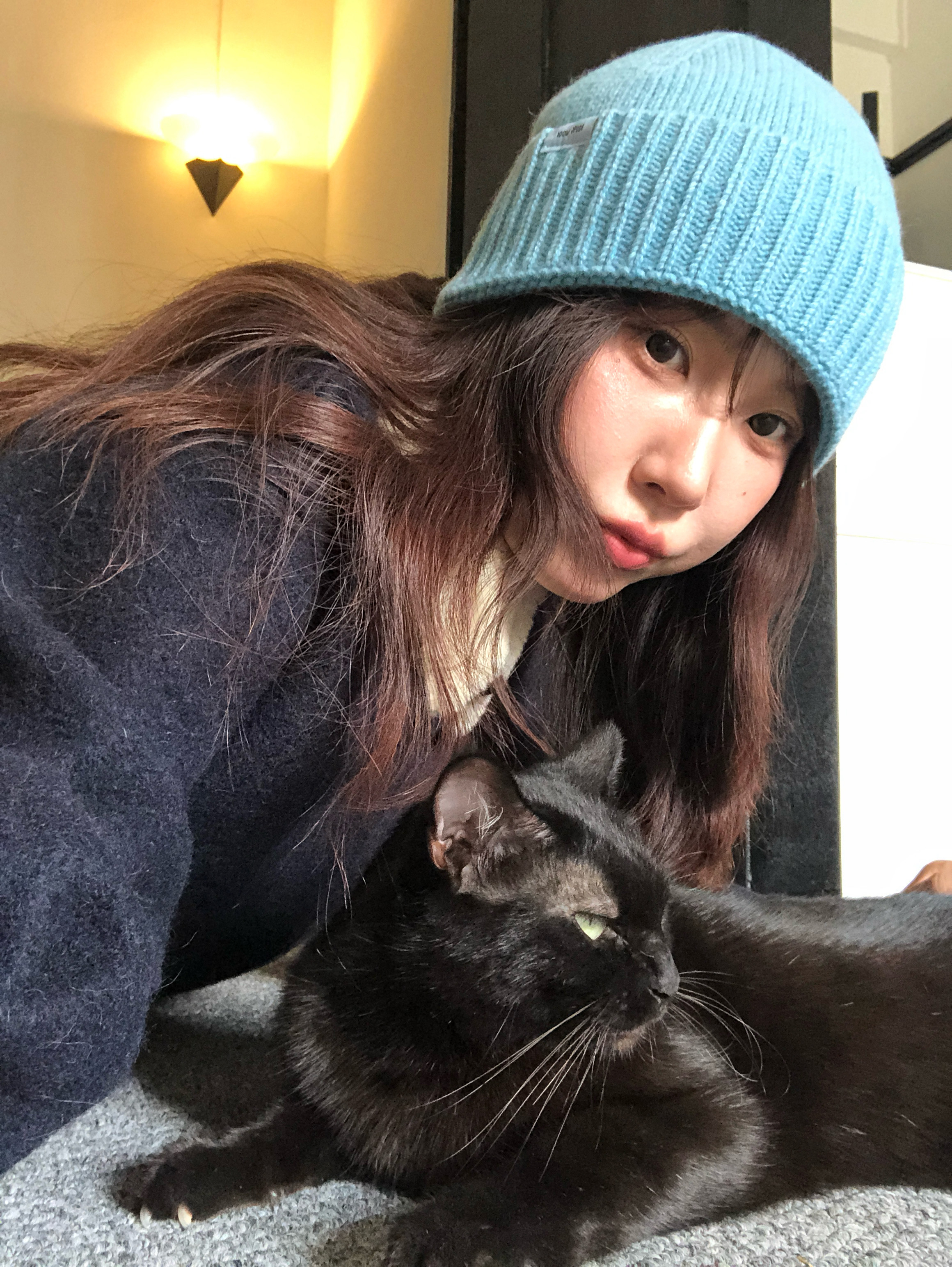 芝士商店~蓝色美利奴纯羊毛针织帽女2026新款秋冬帽子保暖堆堆帽