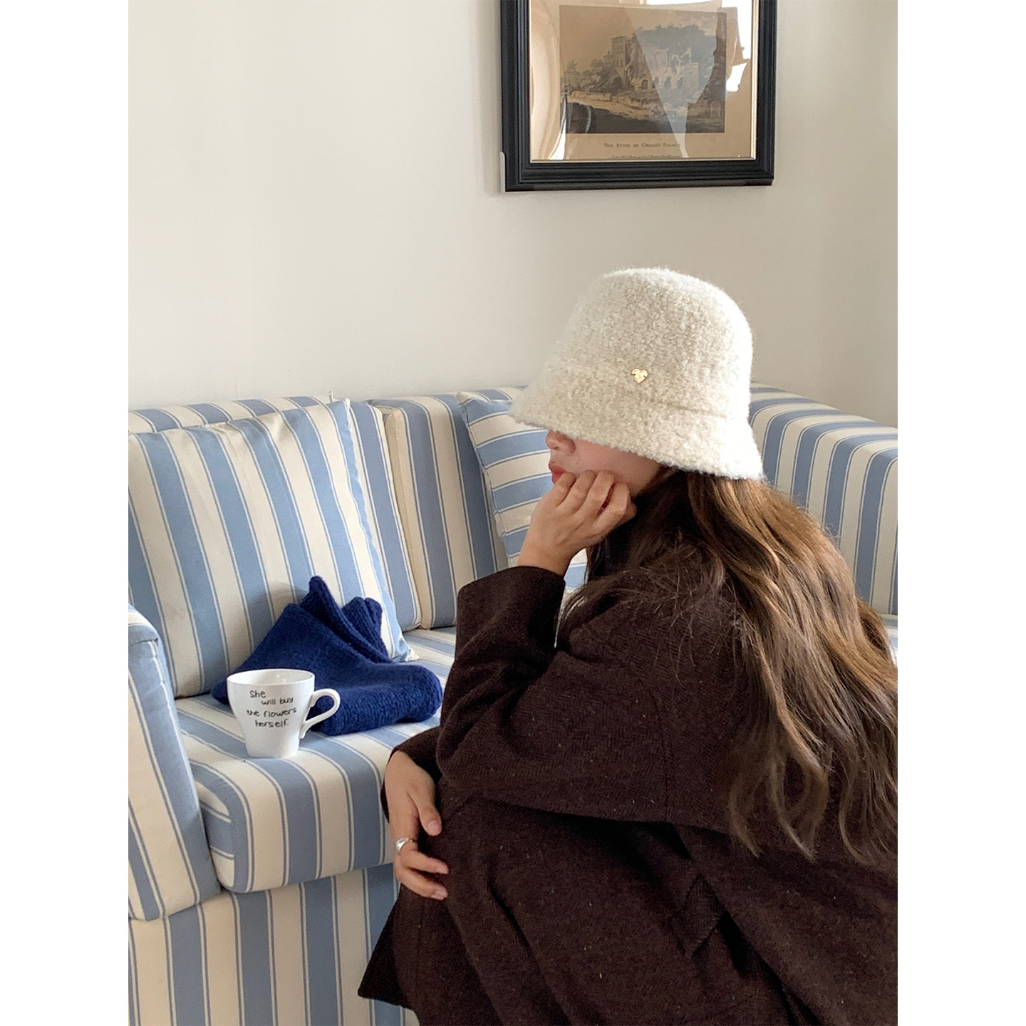 芝士商店爱心金标素颜毛绒渔夫帽