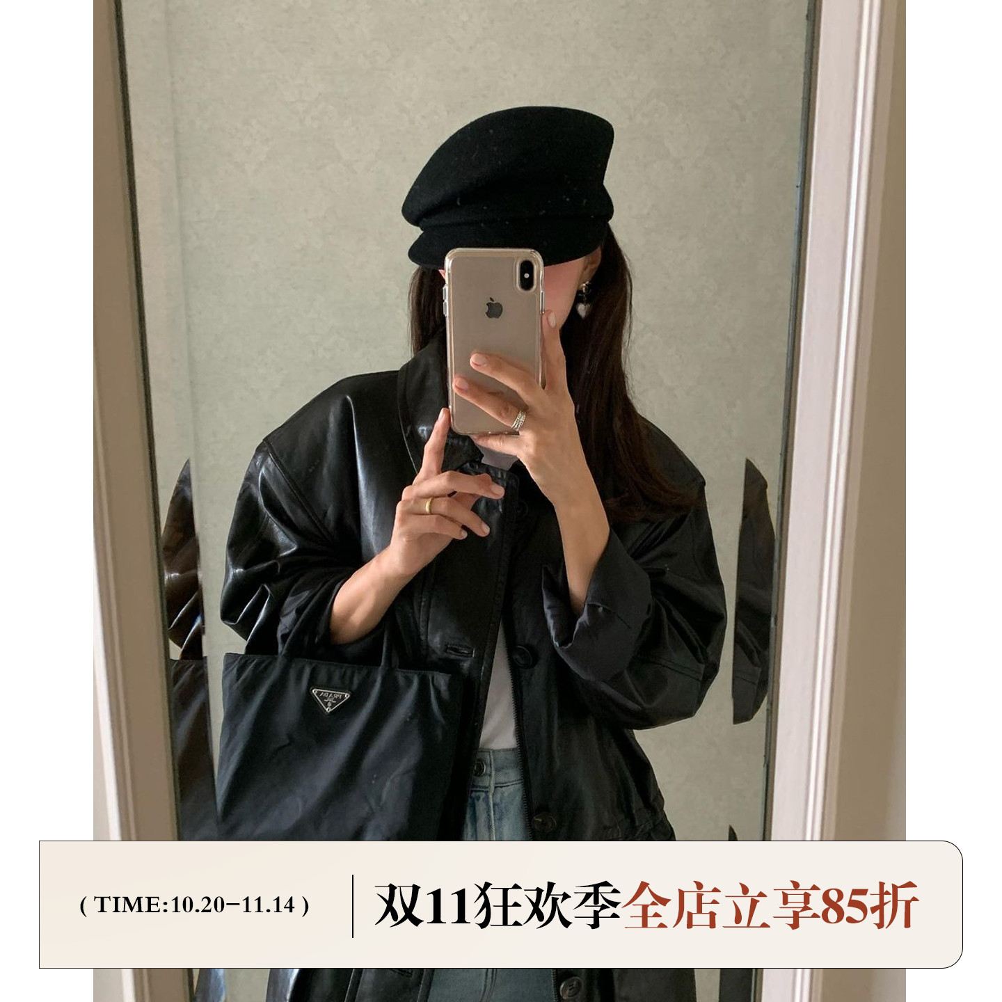 芝士商店时尚气质黑色羊毛报童帽