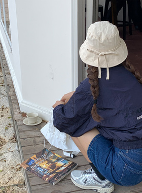 芝士商店~韩系白色薄款渔夫帽女显脸小百搭水桶盆帽遮脸旅游帽子