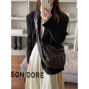 芝士商店 棕色大容量牛角包女秋冬中古斜挎包饺子包百搭单肩包包