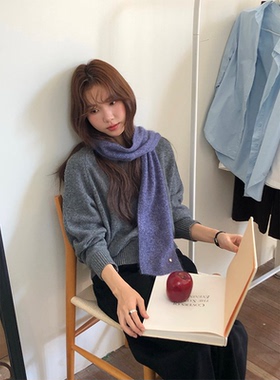 定制款~窄版紫色小围巾女2026新款冬韩系高级感保暖羊毛围脖护颈