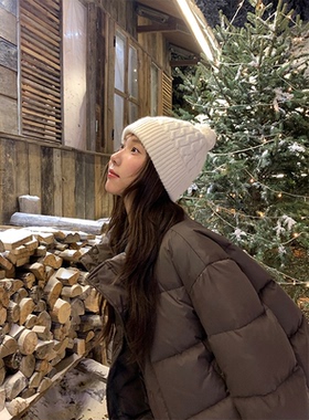 定制款~白色毛线帽女2026新款冬季复古针织帽子高级感保暖堆堆帽