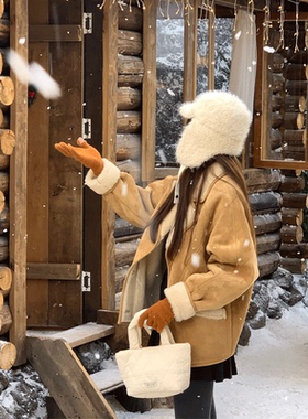 定制款~白色毛绒护耳帽女冬天韩系雷锋帽东北雪地帽子保暖飞行帽