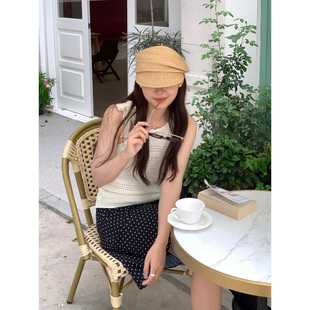 芝士商店~法式遮阳拉菲草帽女夏季海边编织帽防晒草编帽子报童帽