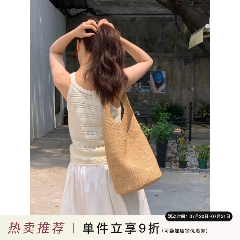 定制款~海边度假风草编包女夏季拉菲草编织包包单肩沙滩包水桶包