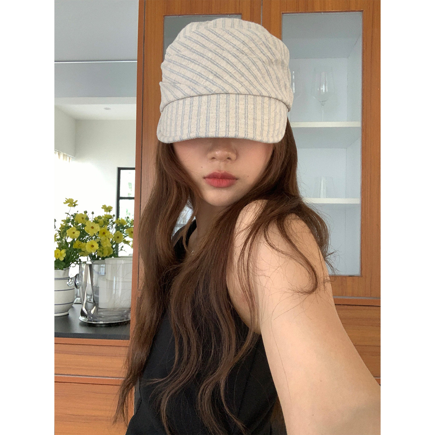 芝士商店~条纹褶皱遮阳报童帽女2026新款夏季轻薄马术帽防晒帽子