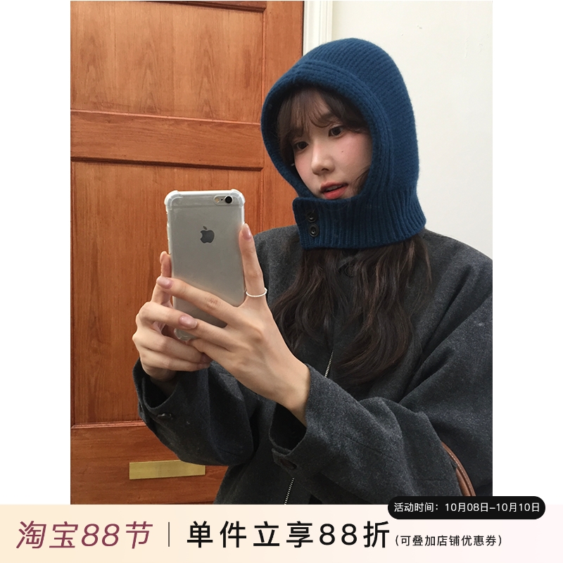 原创款~纯羊毛巴拉克拉法帽女冬天保暖围脖针织毛线帽子围巾一体