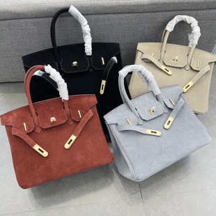 2024秋冬新款真皮女包磨砂皮反绒皮铂金包手提单肩斜跨包跨境