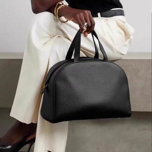 小众全牛皮保龄球包荔枝纹row包走秀款 大容量单肩斜挎手提包女