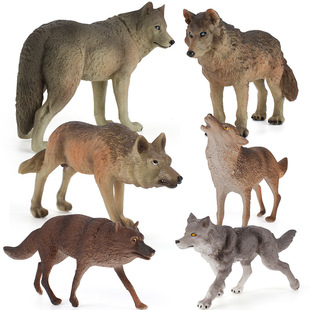 仿真森林野生动物狼群模型灰狼青狼黑狼捕食狼抬头狼静态摆件玩具