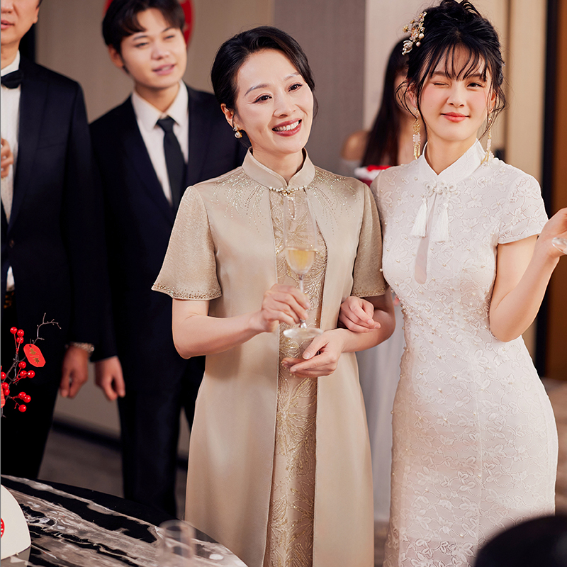 lucre婚礼妈妈中式礼服夏连衣裙女 高贵复古旗袍喜婆婆婚宴装