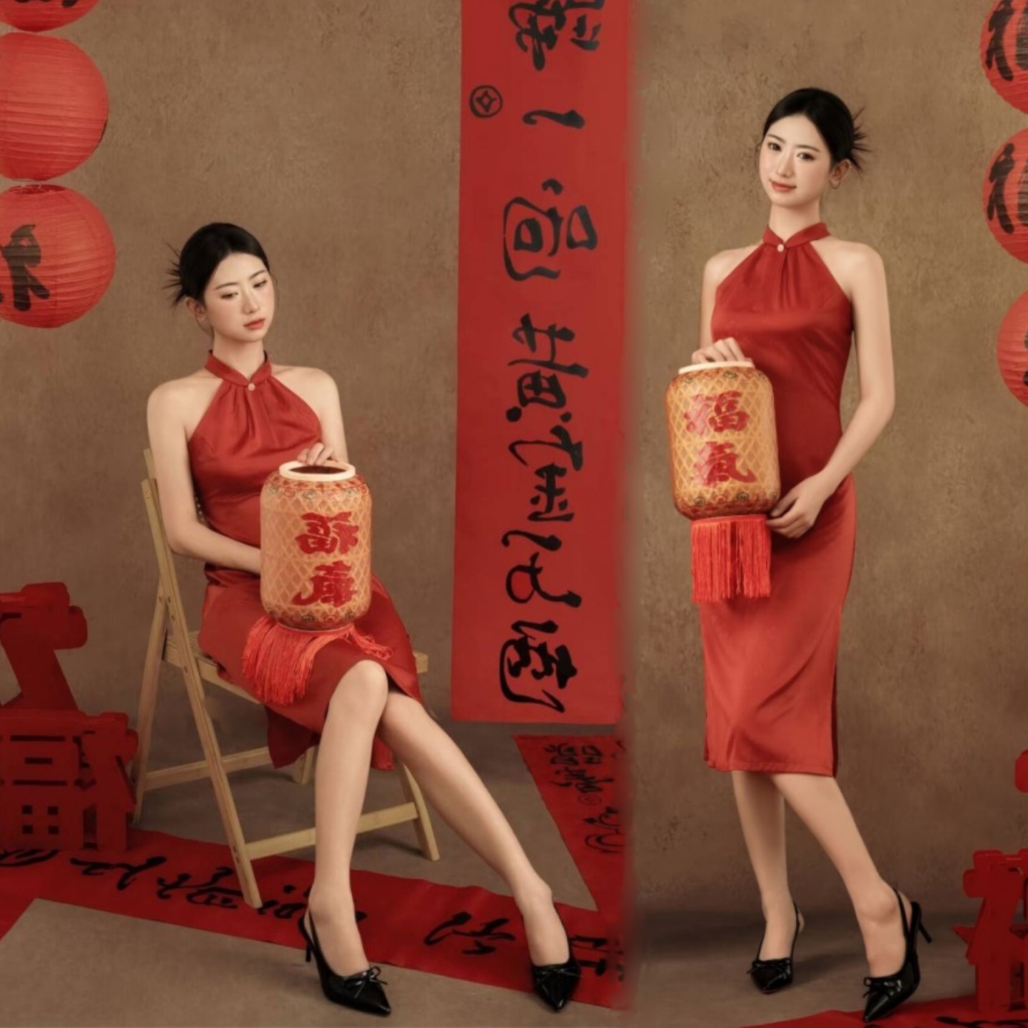 影楼新年喜庆复古改良旗袍服装