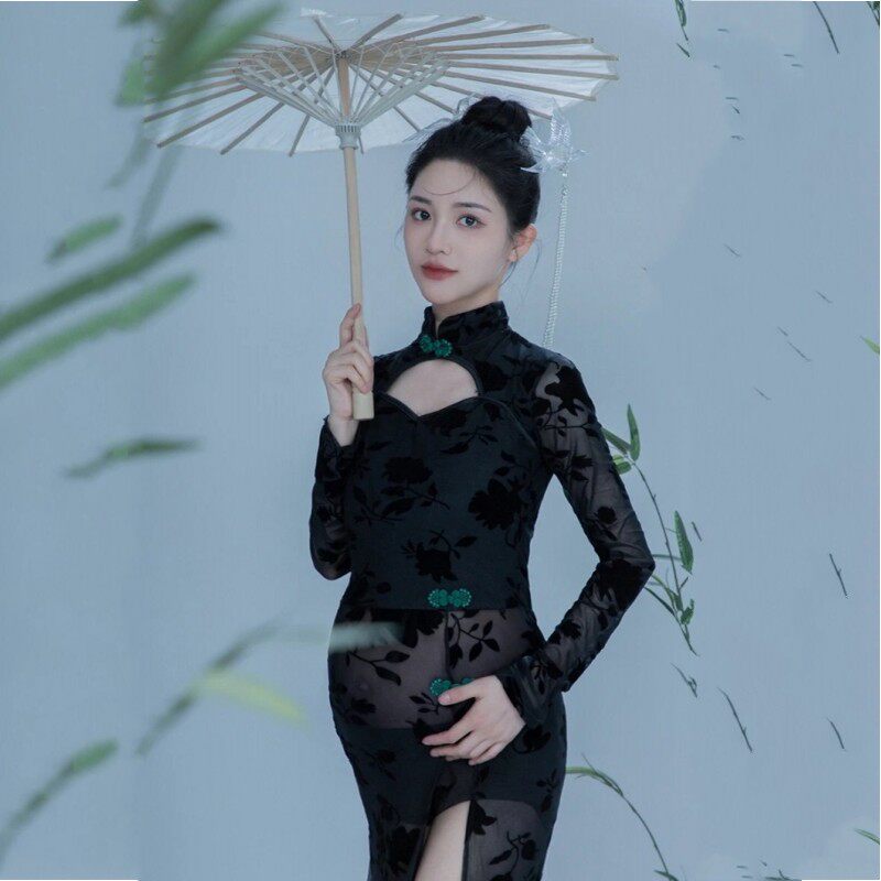 新款影楼孕妇拍照服装唯美复古个人写真拍照礼服孕妈摄影中式旗袍