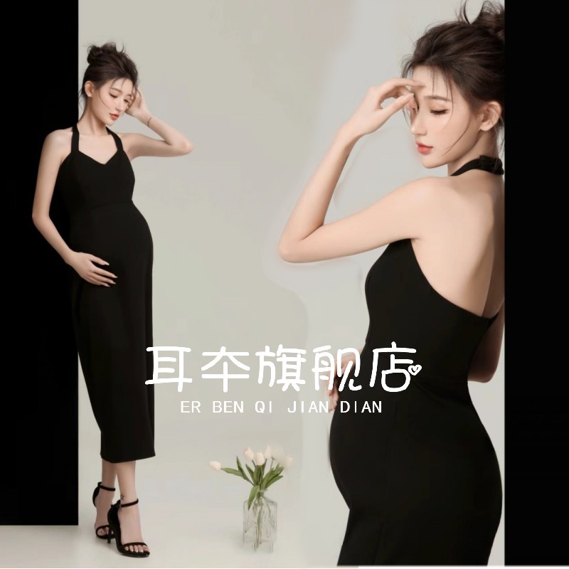 孕妇照写真摄影服装黑色连衣裙