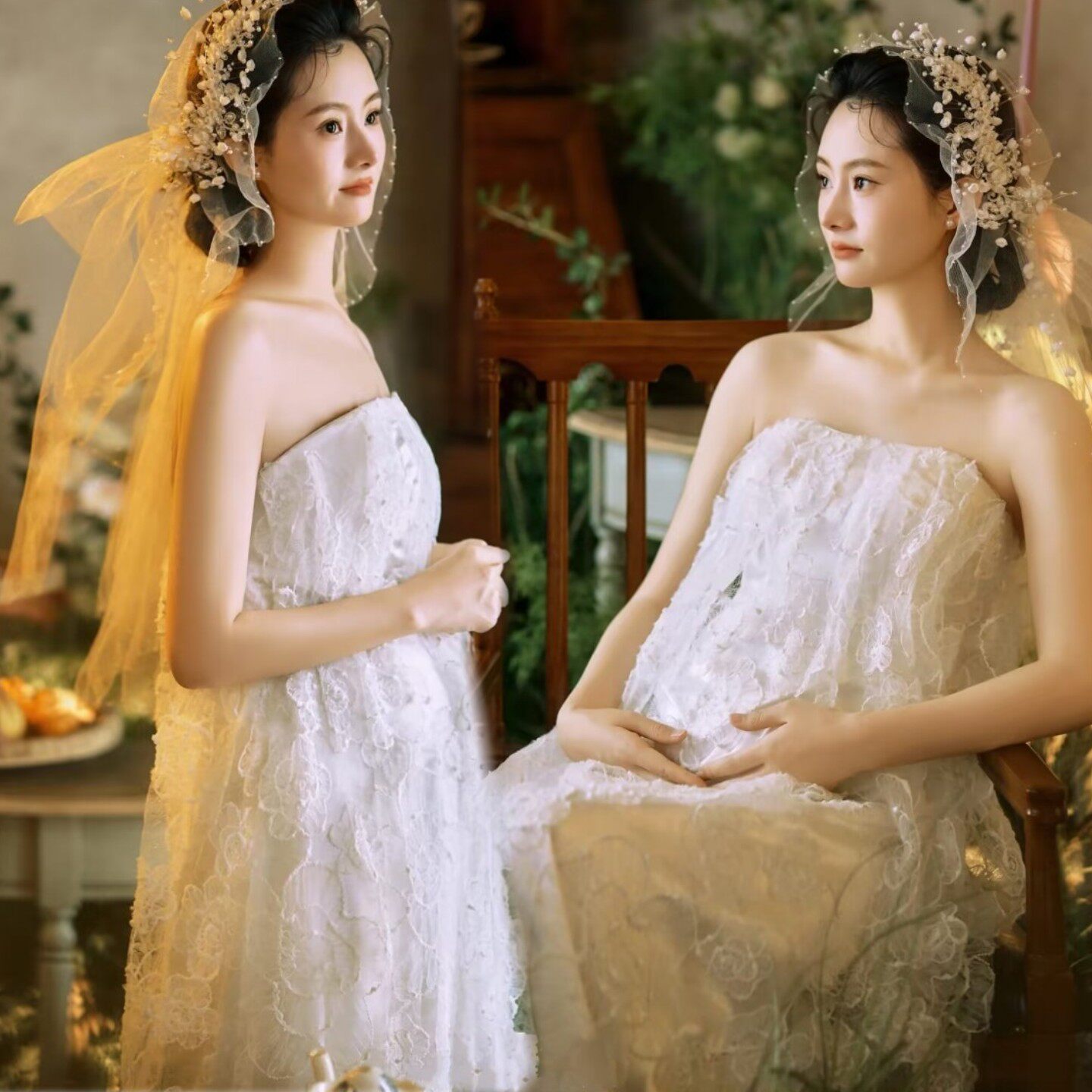 影楼孕妇拍照服装新款法式复古孕妈咪居家拍照高级写真蕾丝连衣裙