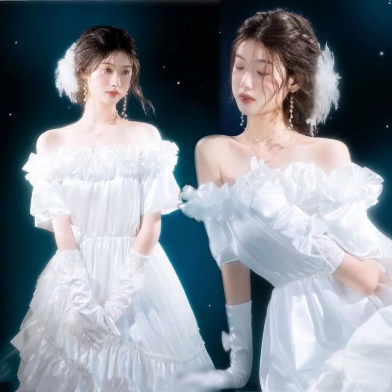 复古婚纱港风生日礼服连衣裙古