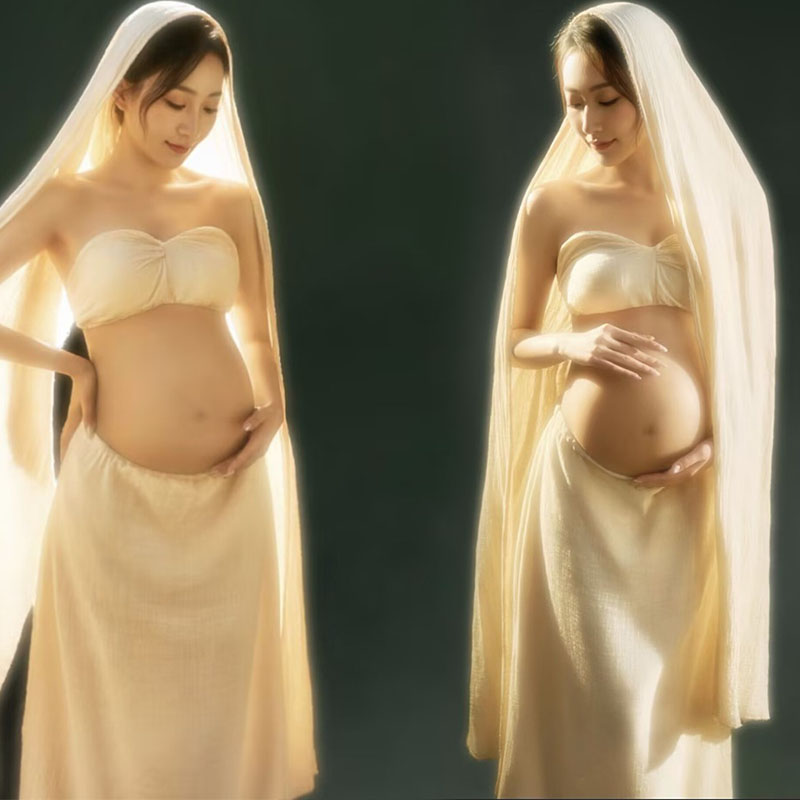 影楼复古希腊风孕妇抹胸连衣裙