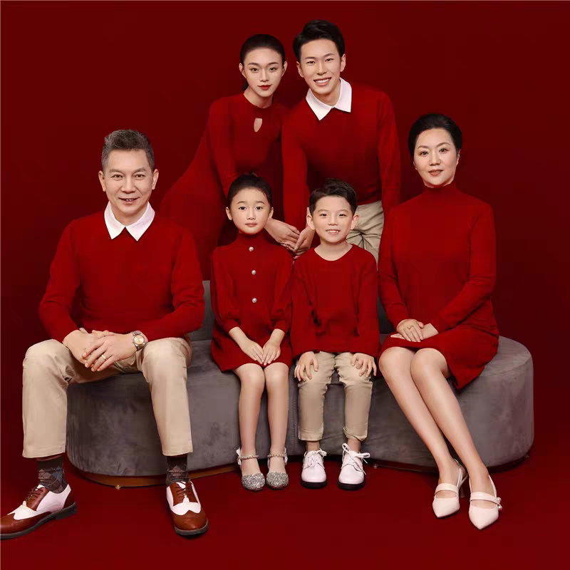 红色毛衣一家六口摄影全家福套装