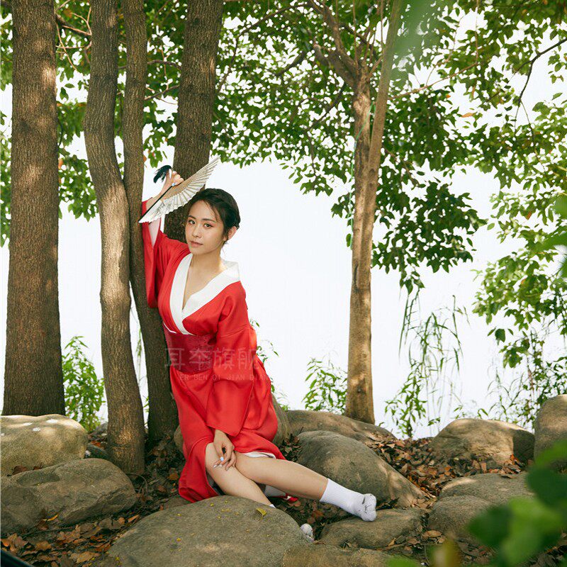 日式和风浴衣文艺复古小清新少女写真连衣裙改良和服夏振袖日本女