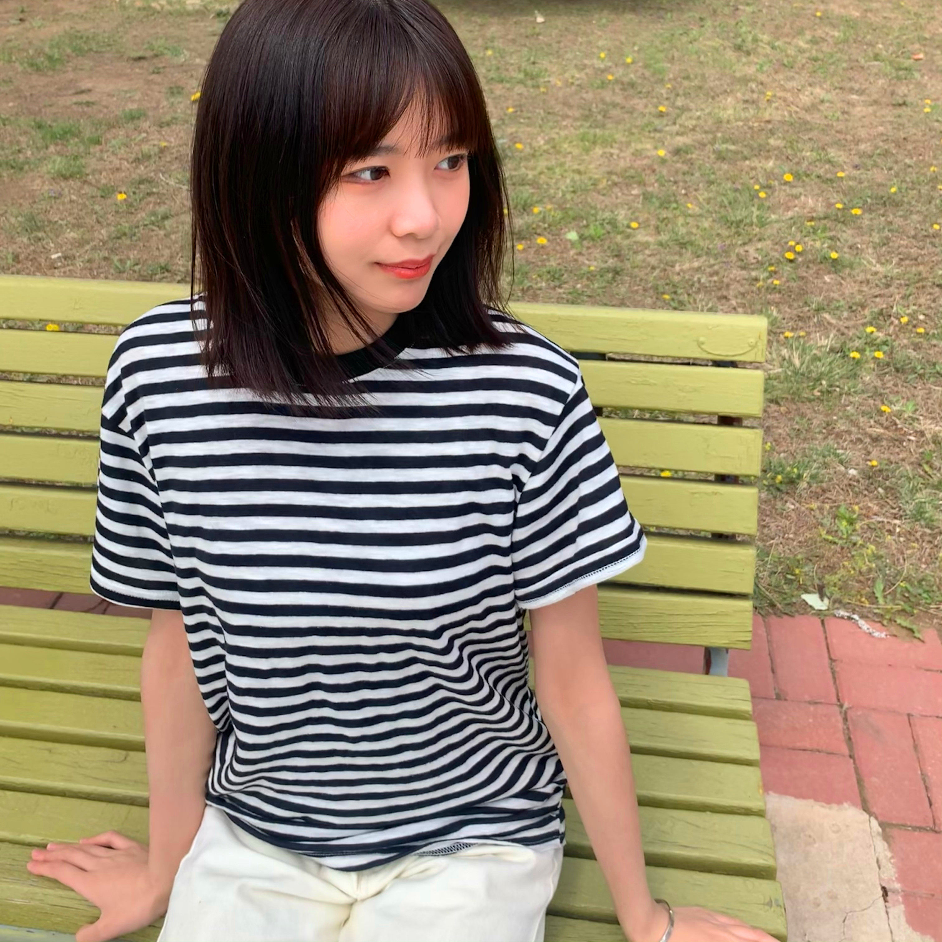 日系夏季圆领条纹短袖T恤宽松基础款海军风韩版ins纯棉男女情侣款