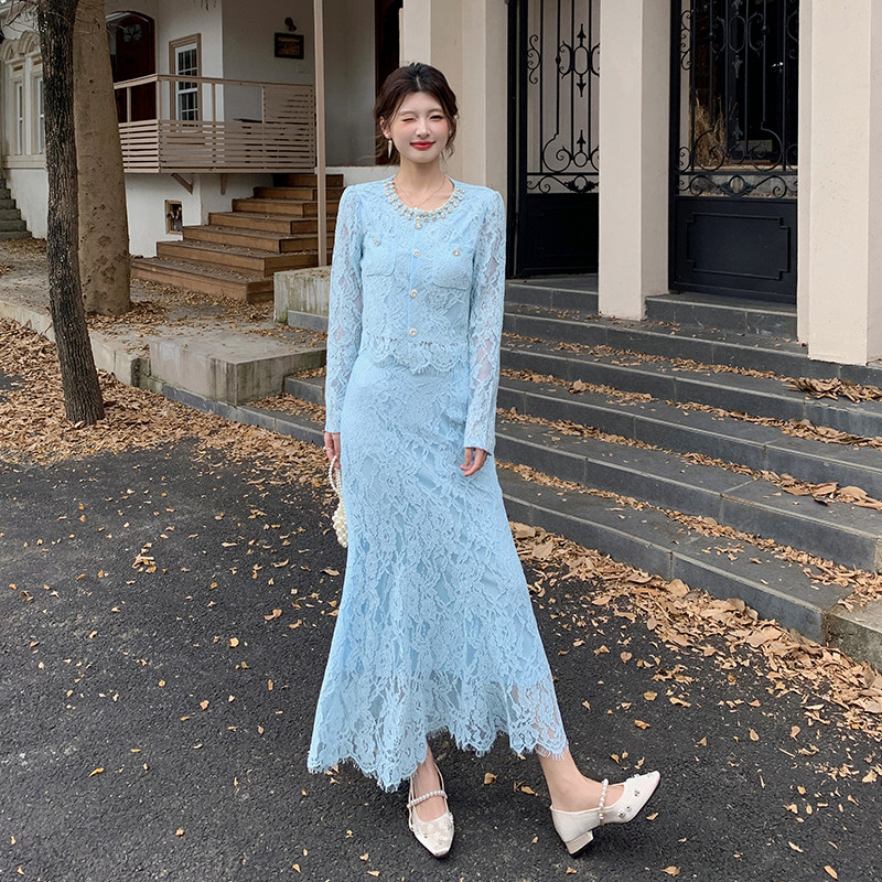 十三品质  2026春季法式高级感女人味重工钉珠蕾丝小香风套装