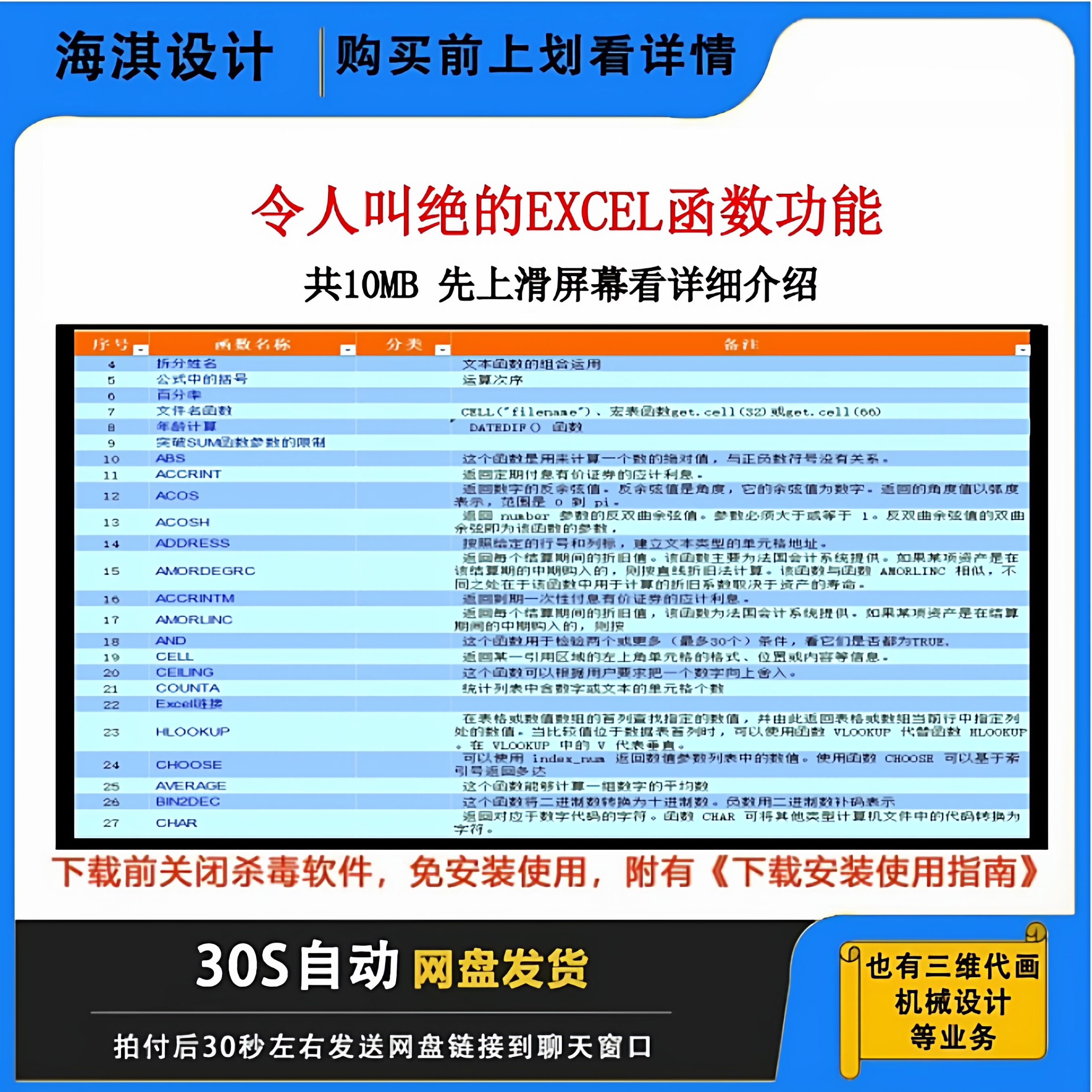 Excel函数大全汇总电子表格