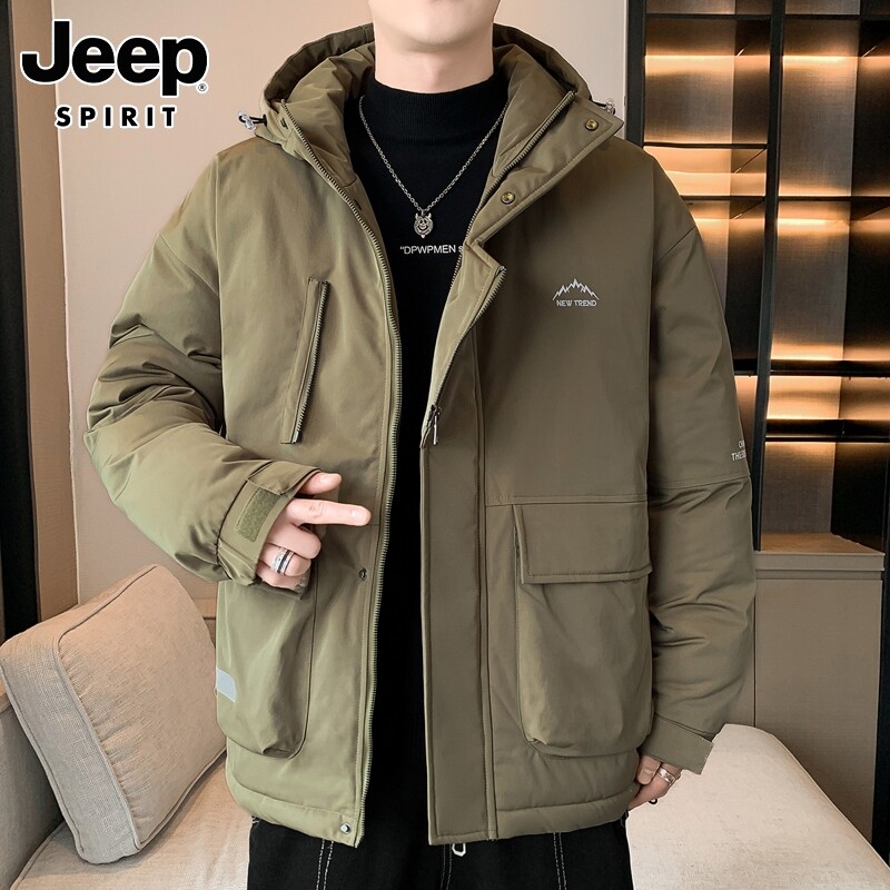 JEEP HOODED COTTON JACKET MENS WINTER NEW CASUAL OVERALLS CHARGE THICKENED WARM DOWN COTTON JACKET MEN