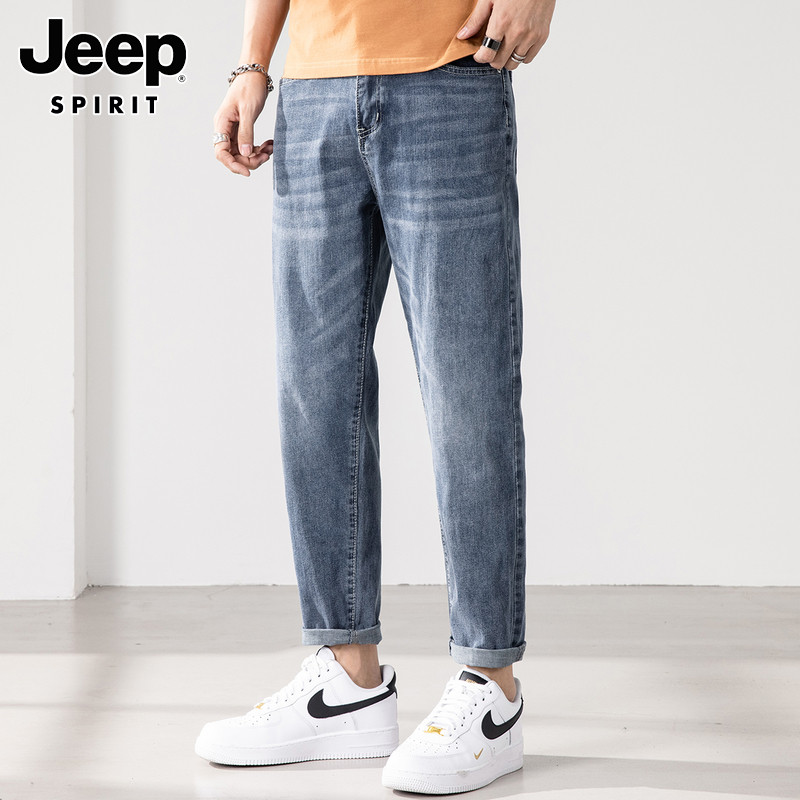 JEEP JEANS MENS 2025 SPRING TRENDY BRAND HANDSOME STRETCH TAPERED CROPPED PANTS LOOSE STRAIGHT LONG PANTS MEN