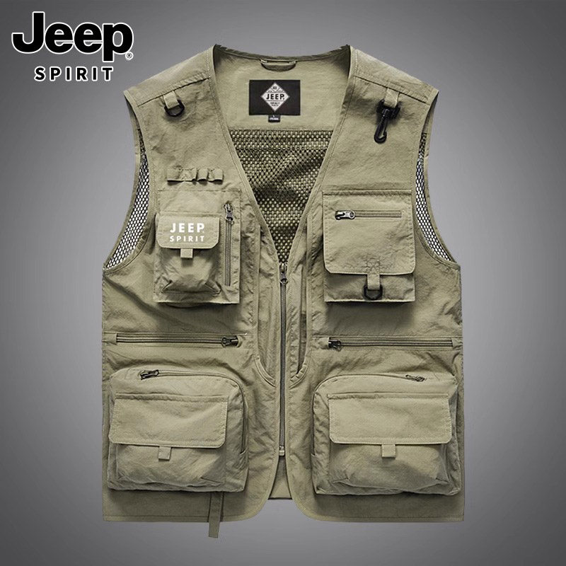 JEEP VEST MENS AUTUMN LIGHT MULTI-POCKET CAN-SHOULDER VEST DETACHABLE MOUNTAIN CARGO SLEEVELESS JACKET MENS