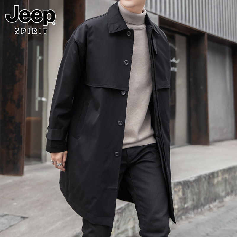 JEEP MENS TRENCH COAT MID-LENGTH AUTUMN 2024 NEW TRENDY BRAND VERSATILE LOOSE CASUAL COAT MENSWEAR