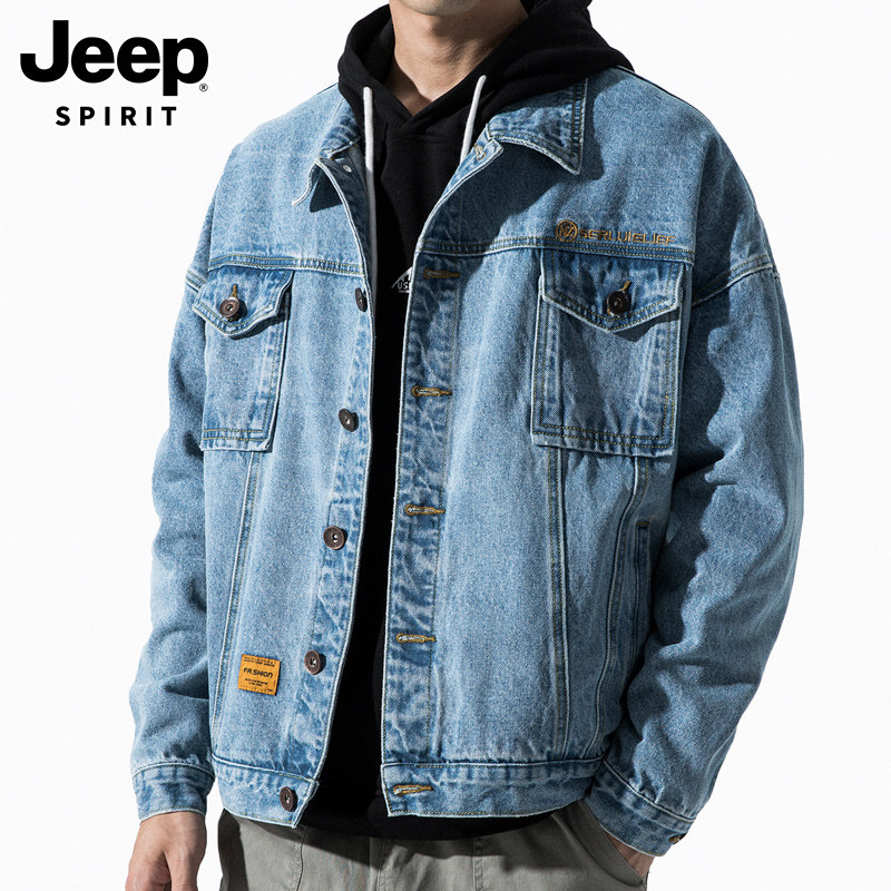 JEEP SPRING JACKET MENS 2025 NEW TRENDY CARGO TOP LAPEL CASUAL AND VERSATILE DENIM JACKET MENSWEAR