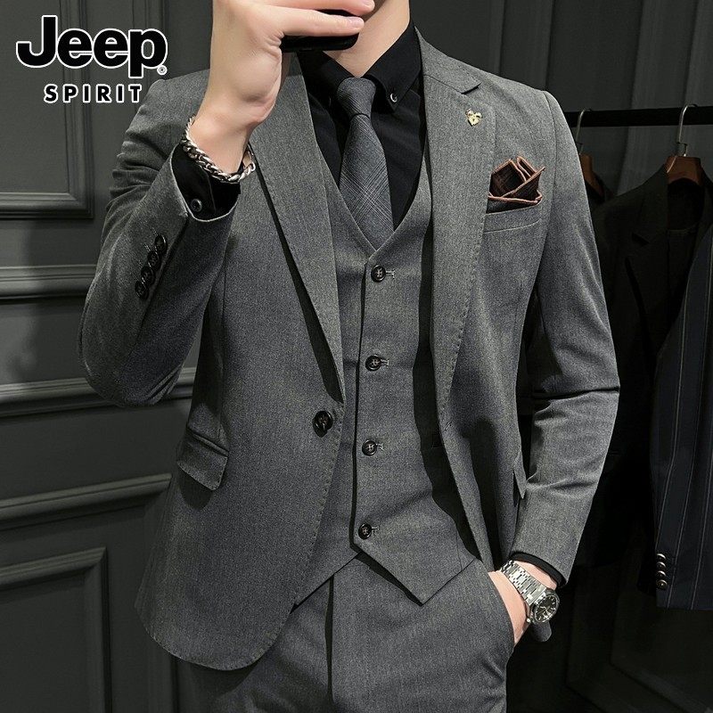 JEEP SUIT SUIT MENS SPRING NEW TREND HANDSOME PROFESSIONAL FORMAL WEAR BUSINESS CASUAL SUIT THREE-PIECE SUIT MEN