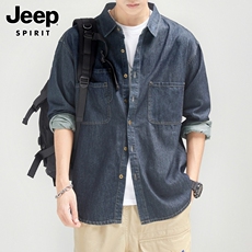 Рубашка мужская jeep spirit男士长袖衬衫秋季复古翻领寸衫潮流牛仔衬衣外套男装