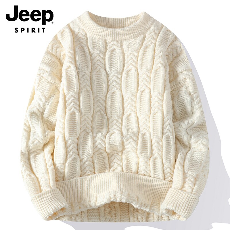JEEP SWEATER MENS WINTER 2024 NEW ROUND NECK CASUAL VERSATILE THREAD TRENDY BRAND TWIST BASE KNIT SWEATER MEN